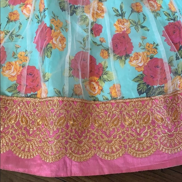 Floral Lengha with net overlay - Picture 3 of 3